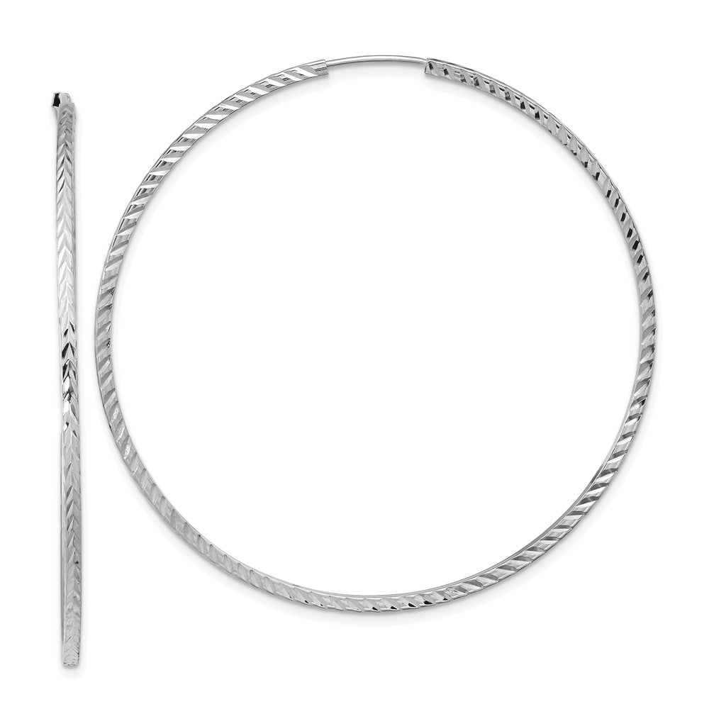 14K Weißgold Diamantiert Quadratisch Röhre Endlos Creolen