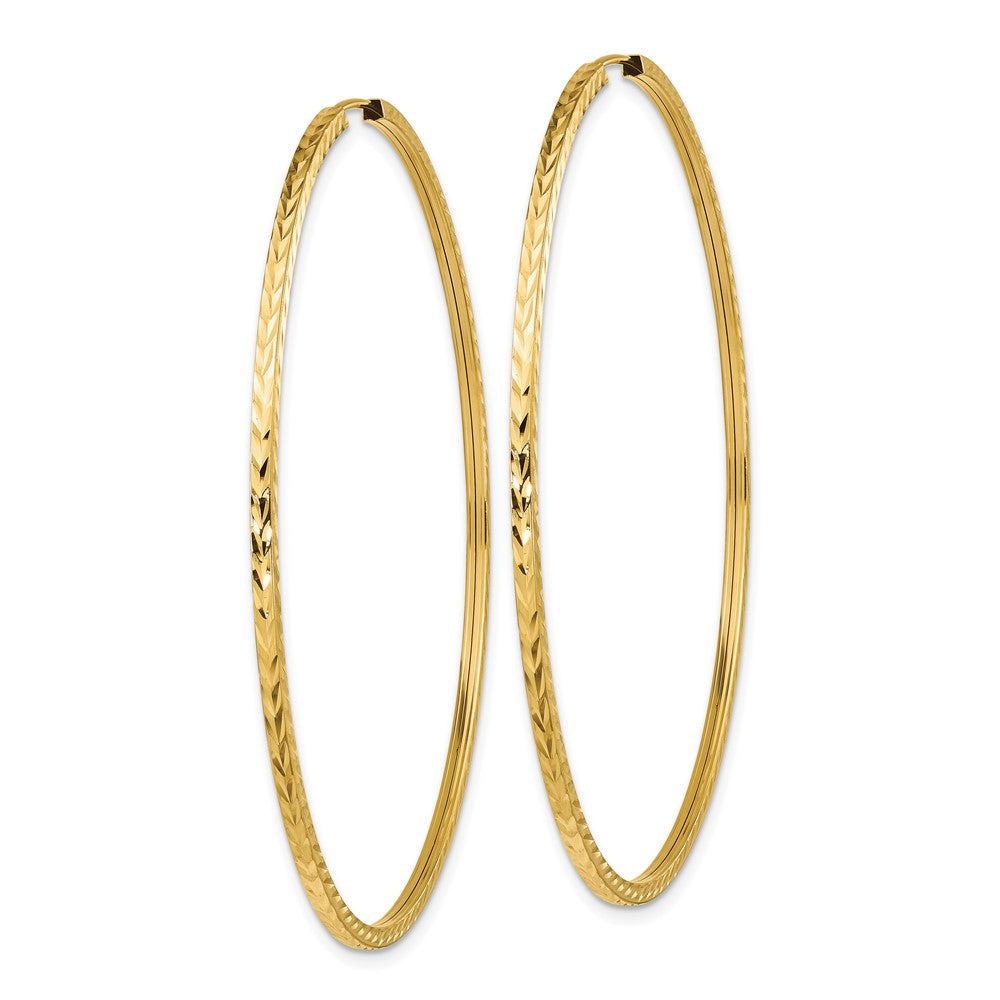 14K Gelbgold Diamantiert Quadratisch Röhre Endlos Creolen