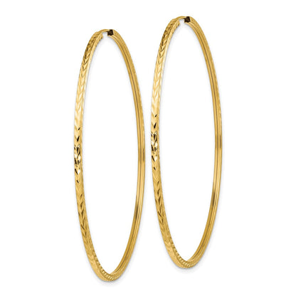 14K Gelbgold Diamantiert Quadratisch Röhre Endlos Creolen
