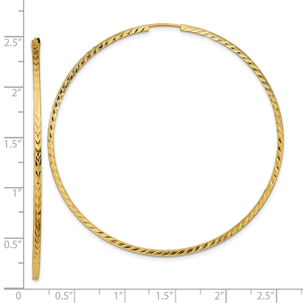 14K Gelbgold Diamantiert Quadratisch Röhre Endlos Creolen