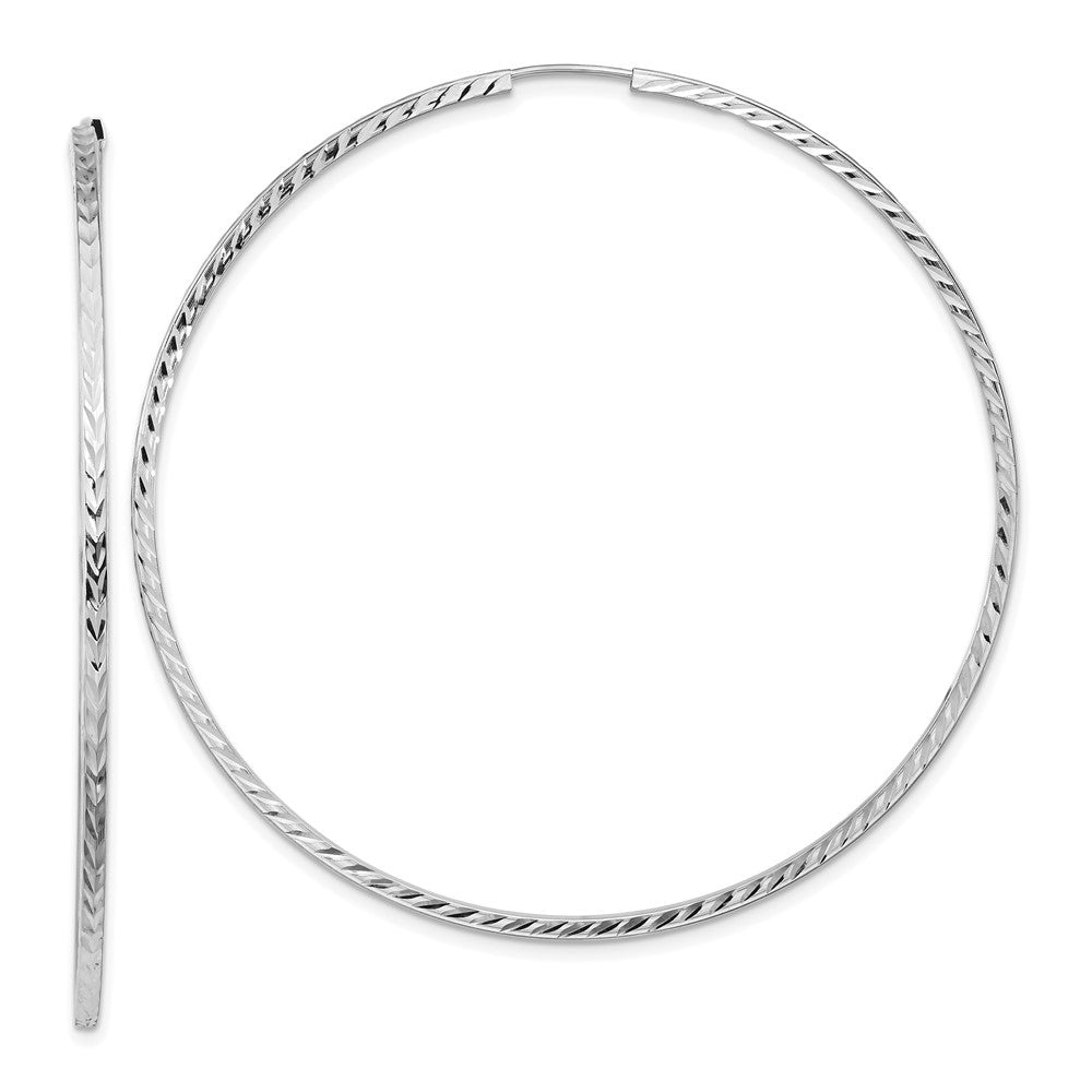 14K Weißgold Diamantiert Quadratisch Röhre Endlos Creolen