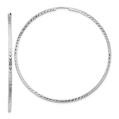 14K Weißgold Diamantiert Quadratisch Röhre Endlos Creolen