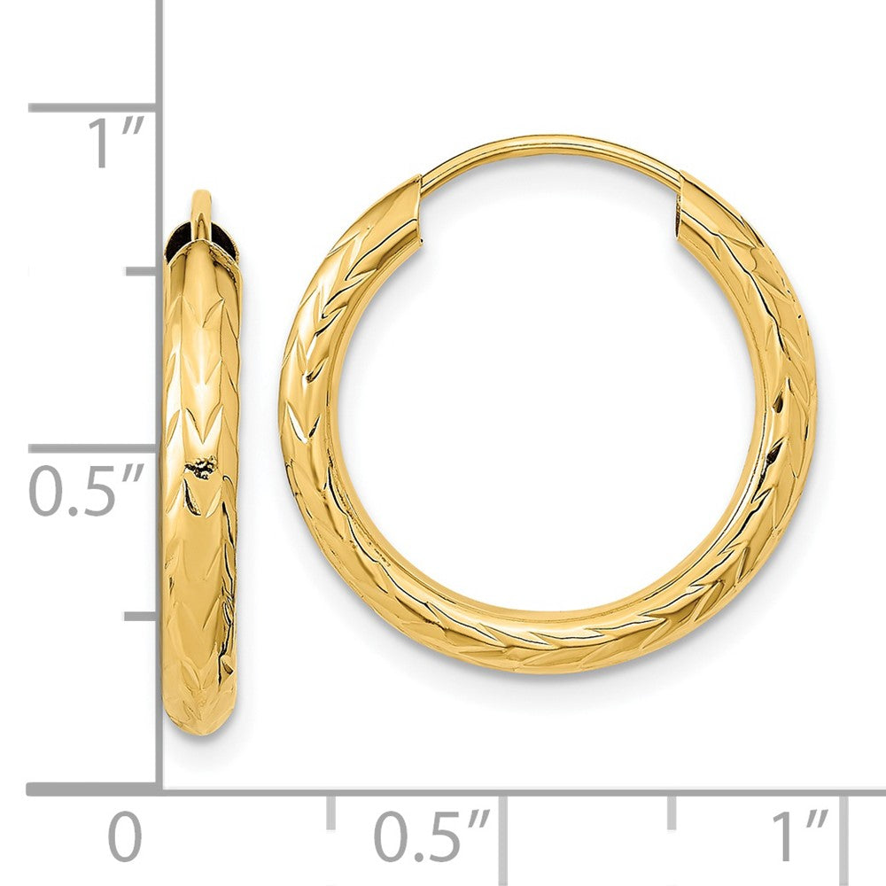 14K Gelbgold Poliert & Diamantiert Endlos Creolen