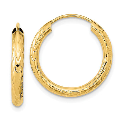 14K Gelbgold Poliert & Diamantiert Endlos Creolen