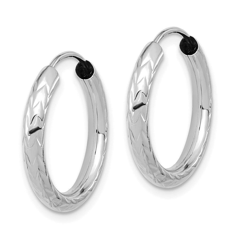 14K Weißgold Poliert & Diamantiert Endlos Creolen