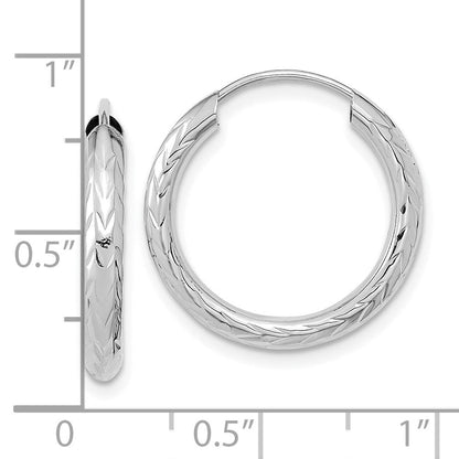 14K Weißgold Poliert & Diamantiert Endlos Creolen