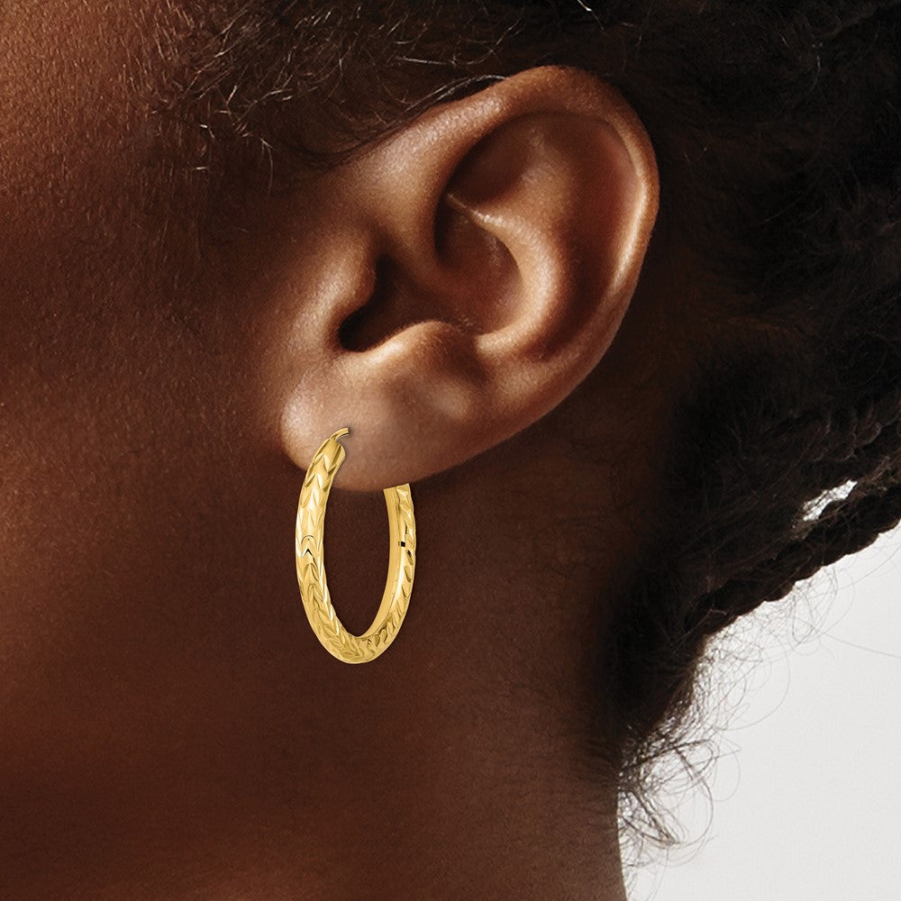 14K Gelbgold Poliert & Diamantiert Endlos Creolen