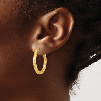 14K Gelbgold Poliert & Diamantiert Endlos Creolen