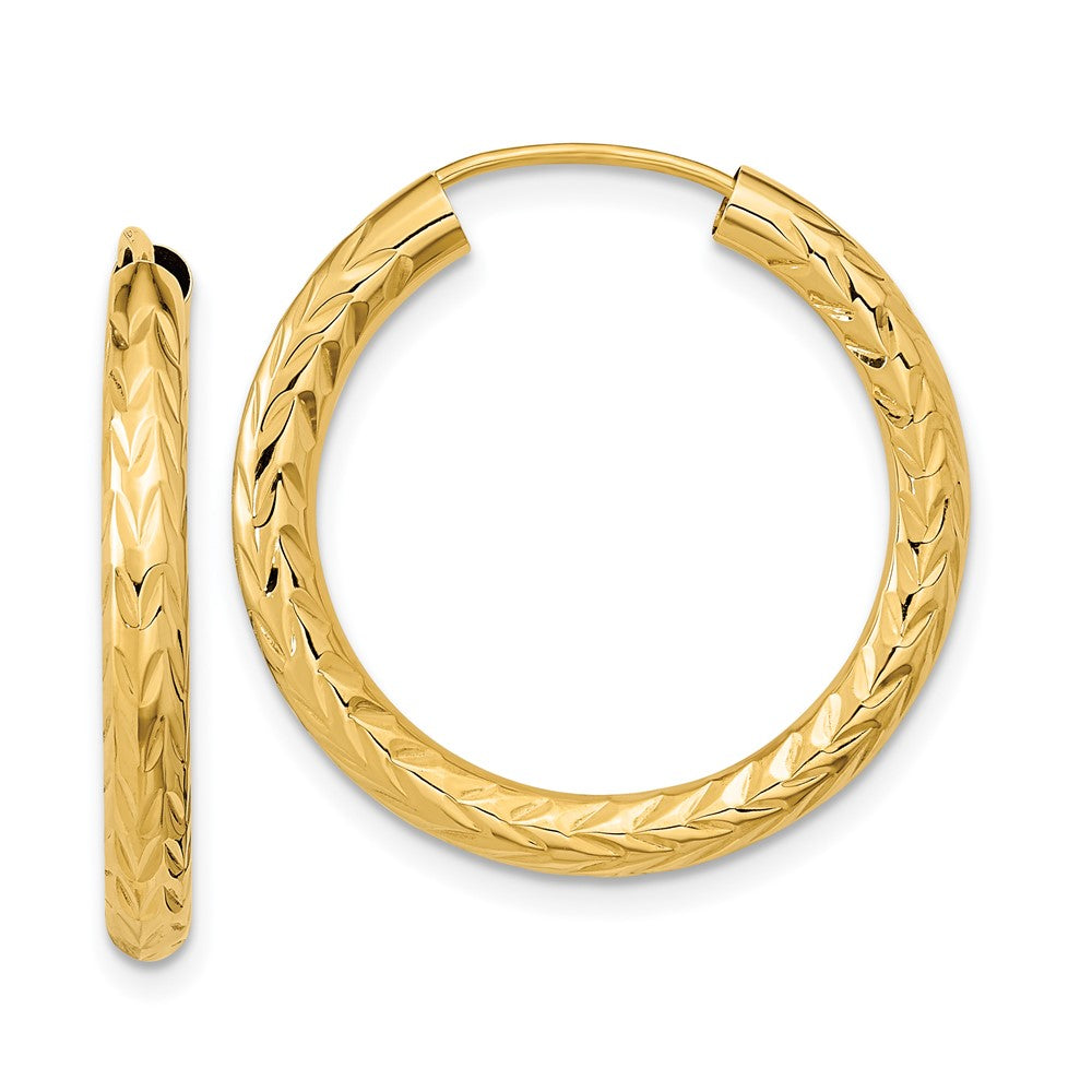 14K Gelbgold Poliert & Diamantiert Endlos Creolen