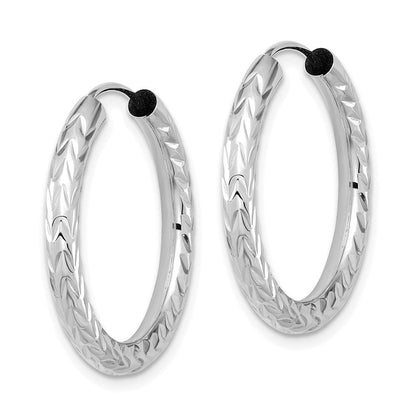 14K Weißgold Poliert & Diamantiert Endlos Creolen
