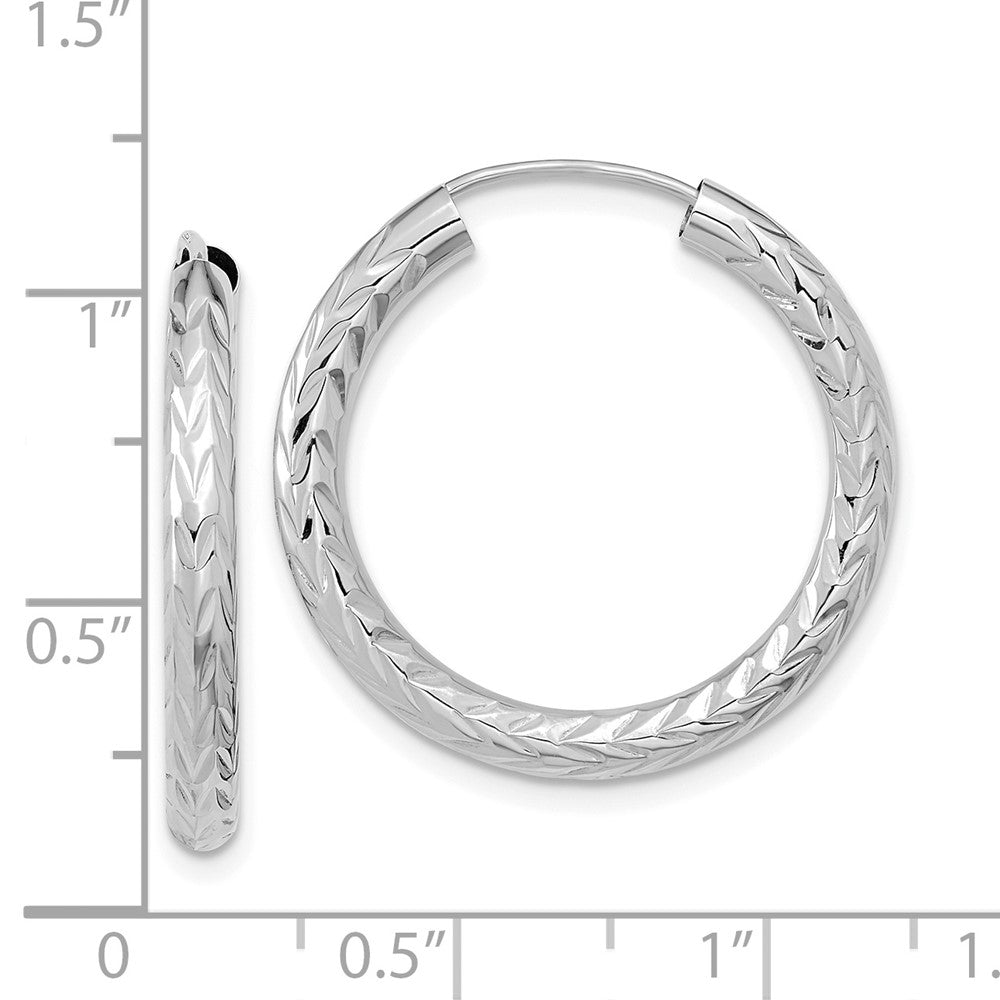 14K Weißgold Poliert & Diamantiert Endlos Creolen
