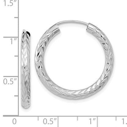 14K Weißgold Poliert & Diamantiert Endlos Creolen