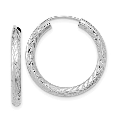 14K Weißgold Poliert & Diamantiert Endlos Creolen