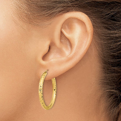 14K Gelbgold Poliert & Diamantiert Endlos Creolen