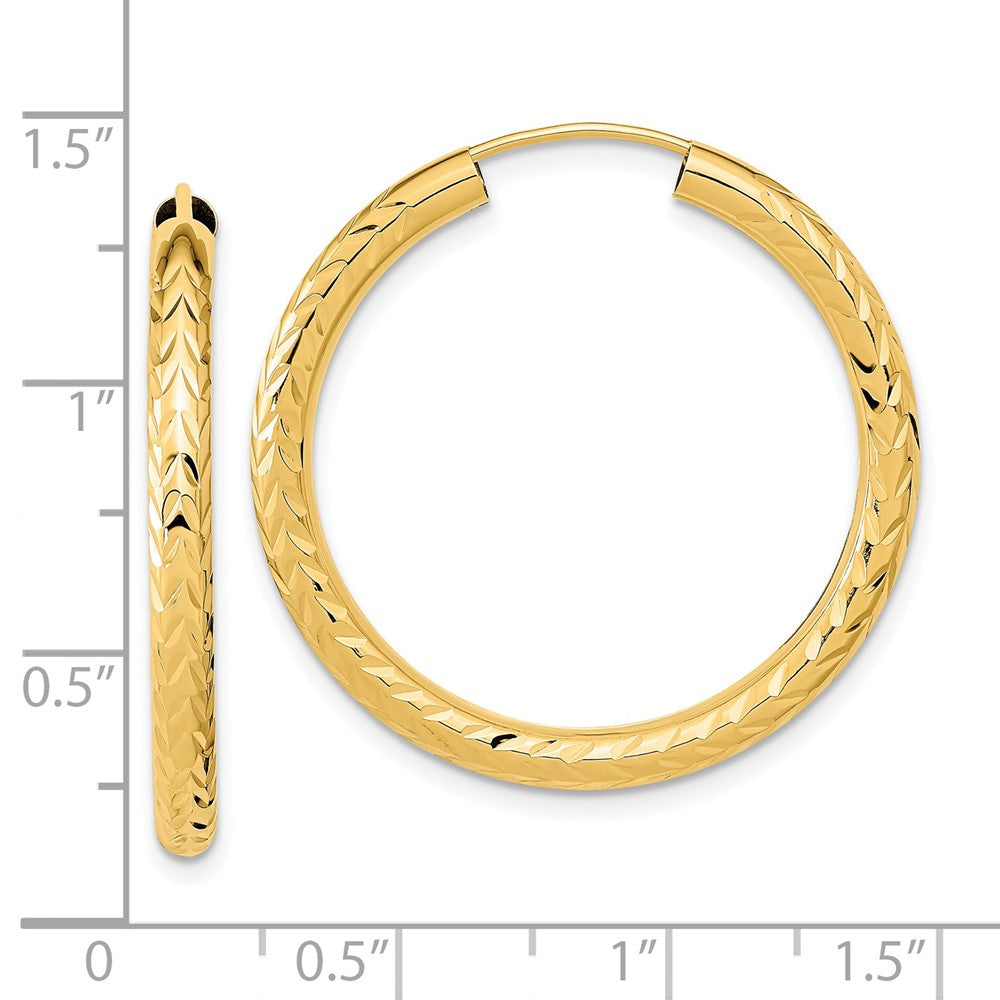 14K Gelbgold Poliert & Diamantiert Endlos Creolen