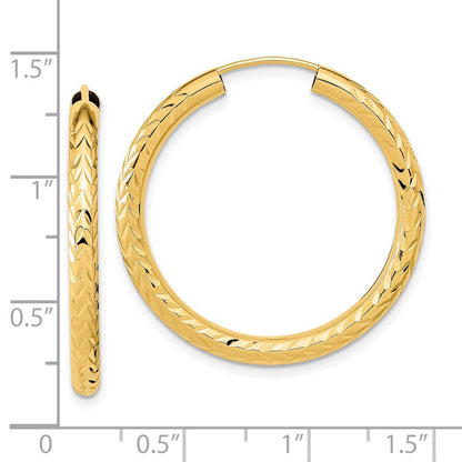 14K Gelbgold Poliert & Diamantiert Endlos Creolen