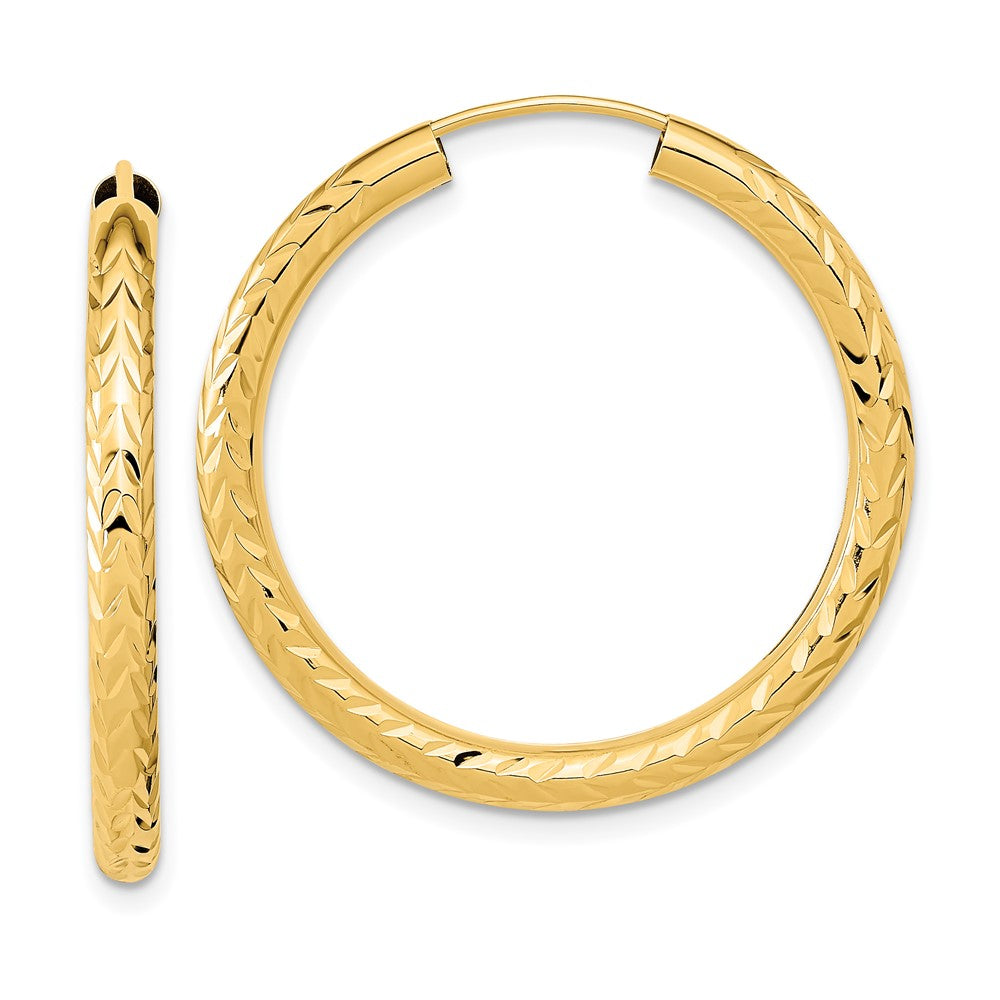 14K Gelbgold Poliert & Diamantiert Endlos Creolen