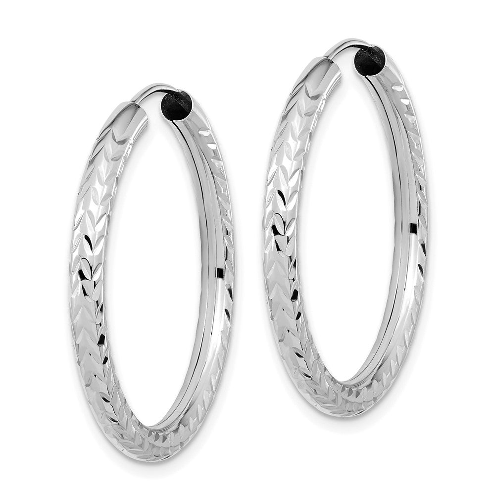 14K Weißgold Poliert & Diamantiert Endlos Creolen