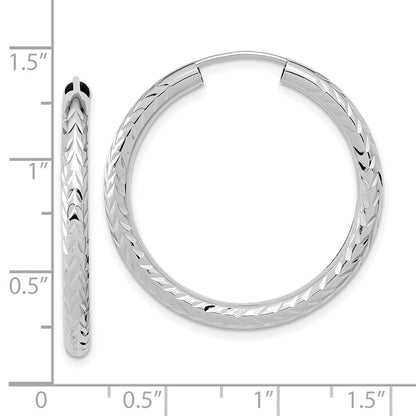 14K Weißgold Poliert & Diamantiert Endlos Creolen