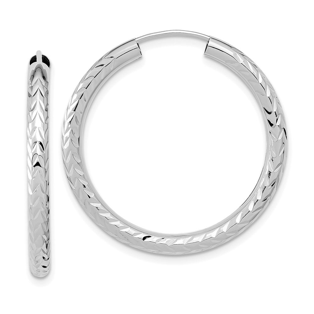 14K Weißgold Poliert & Diamantiert Endlos Creolen