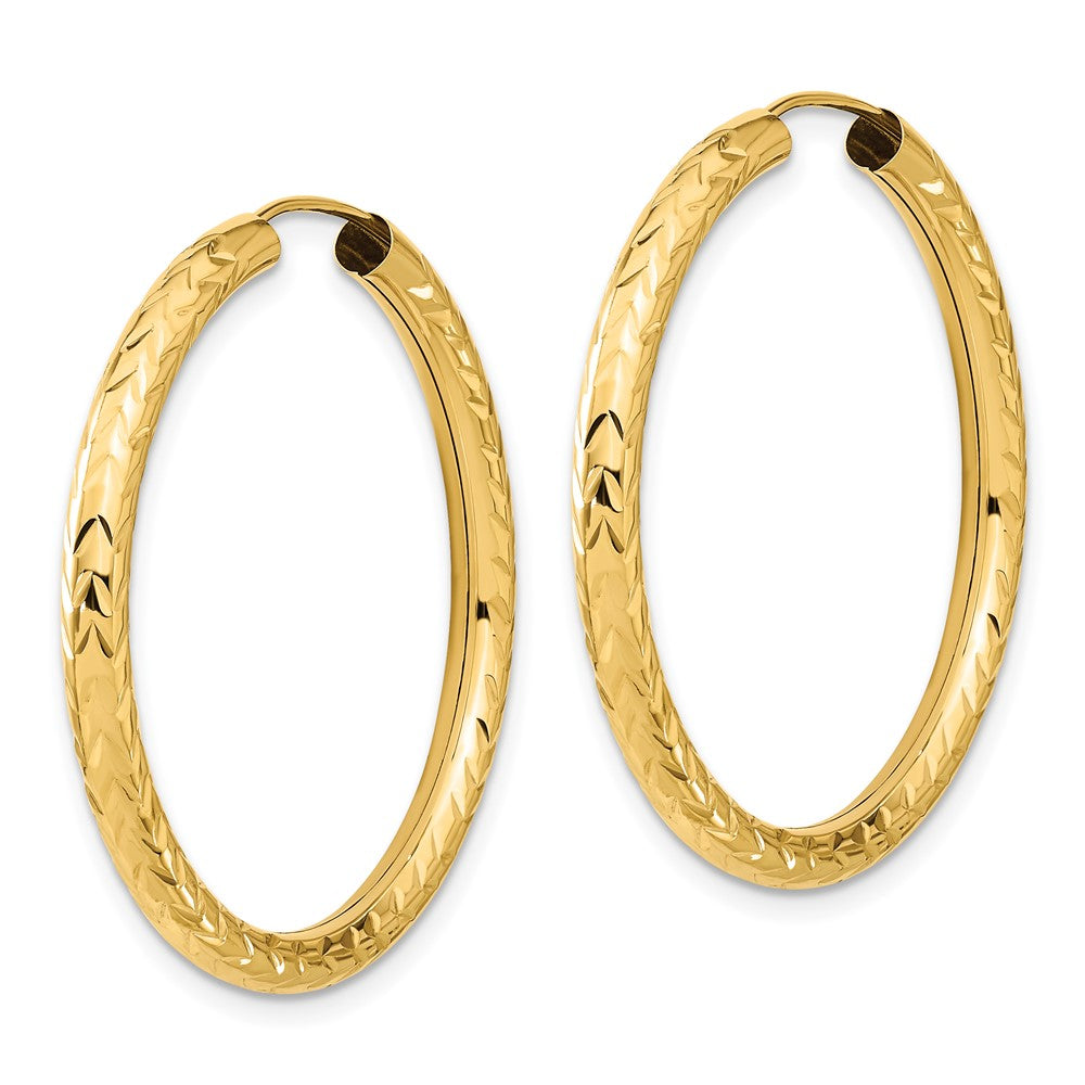 14K Gelbgold Poliert & Diamantiert Endlos Creolen
