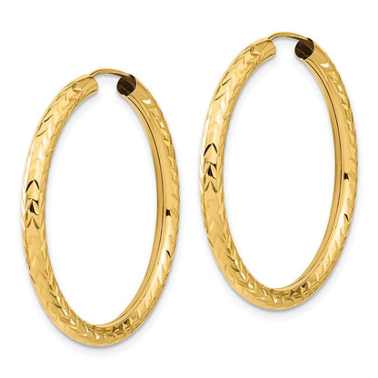 14K Gelbgold Poliert & Diamantiert Endlos Creolen