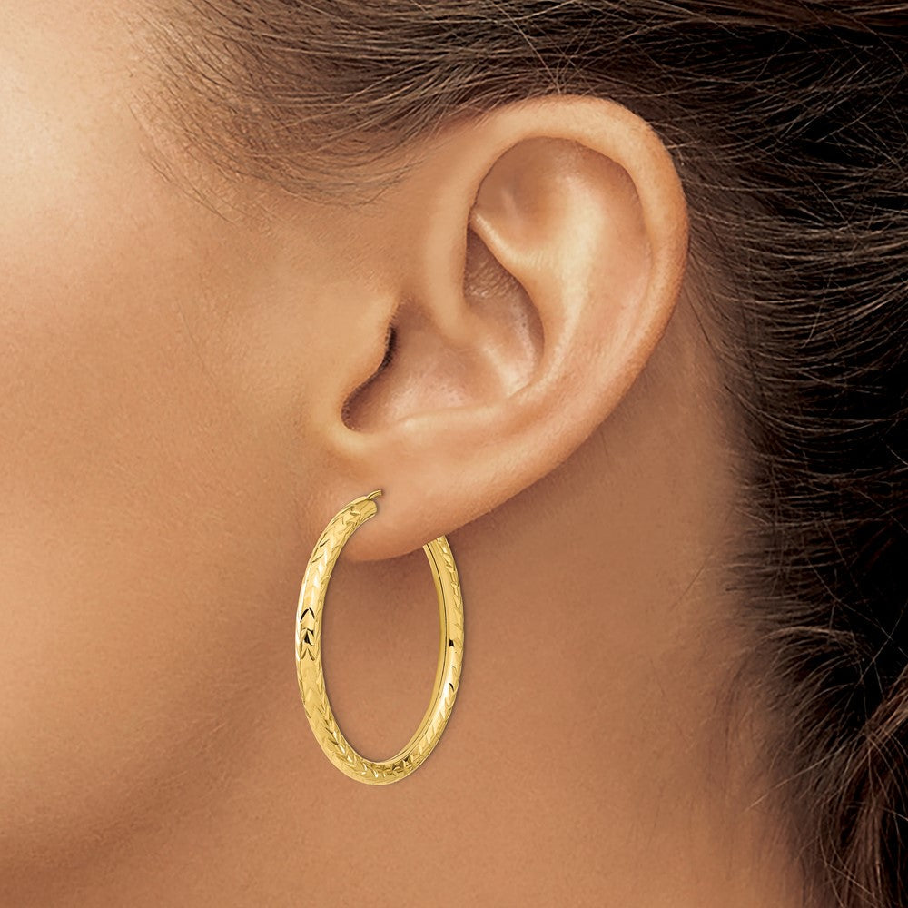 14K Gelbgold Poliert & Diamantiert Endlos Creolen
