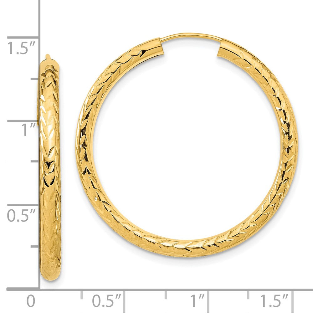 14K Gelbgold Poliert & Diamantiert Endlos Creolen