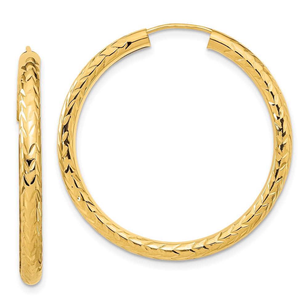 14K Gelbgold Poliert & Diamantiert Endlos Creolen