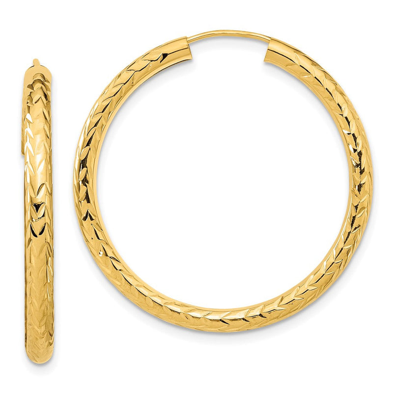 14K Gelbgold Poliert & Diamantiert Endlos Creolen