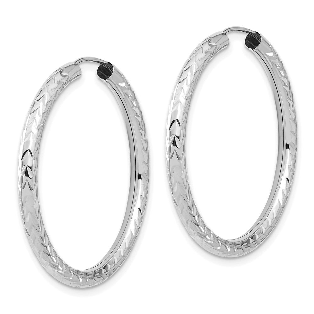 14K Weißgold Poliert & Diamantiert Endlos Creolen