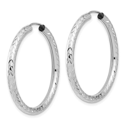 14K Weißgold Poliert & Diamantiert Endlos Creolen