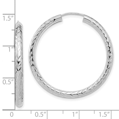 14K Weißgold Poliert & Diamantiert Endlos Creolen