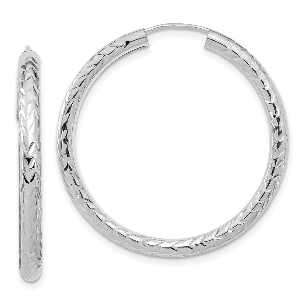 14K Weißgold Poliert & Diamantiert Endlos Creolen