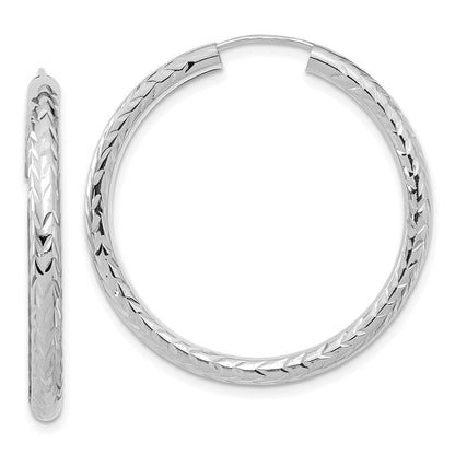 14K Weißgold Poliert & Diamantiert Endlos Creolen
