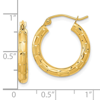 14K Gelbgold Poliert Satiniert und Diamantiert Creolen