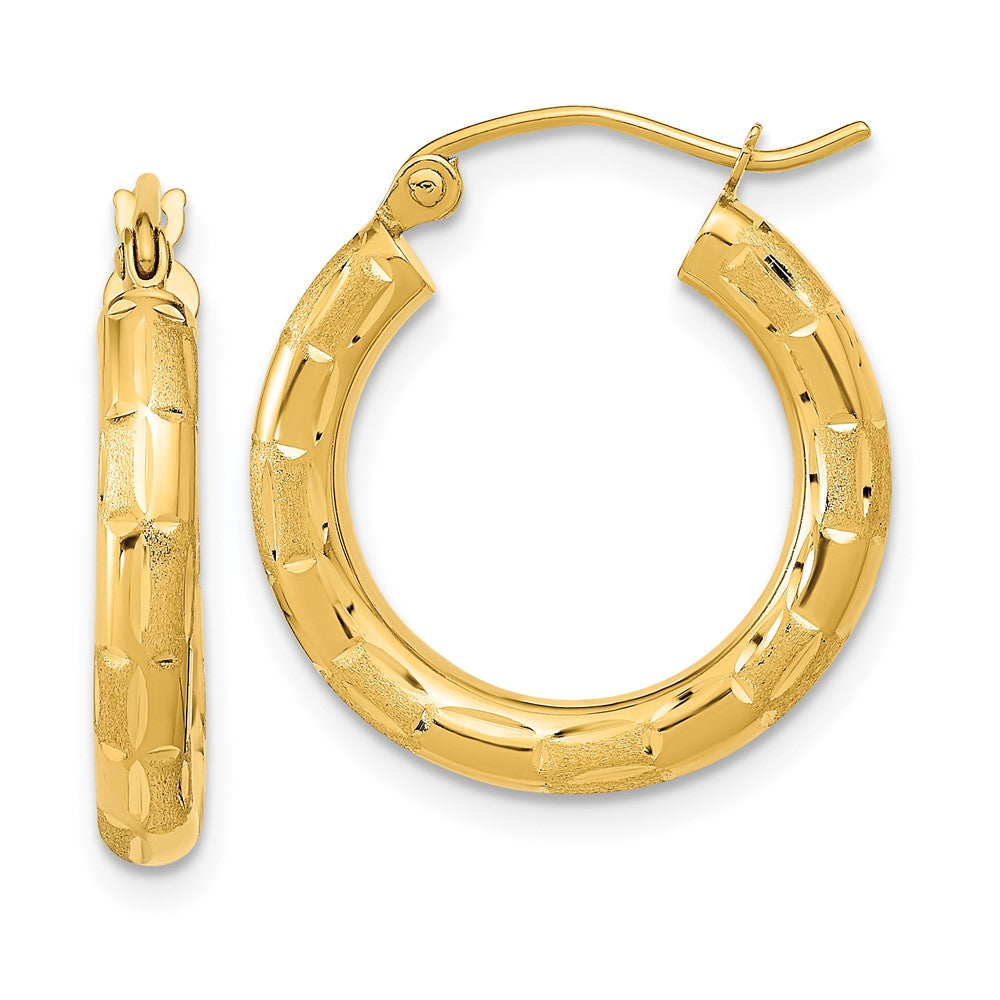 14K Gelbgold Poliert Satiniert und Diamantiert Creolen