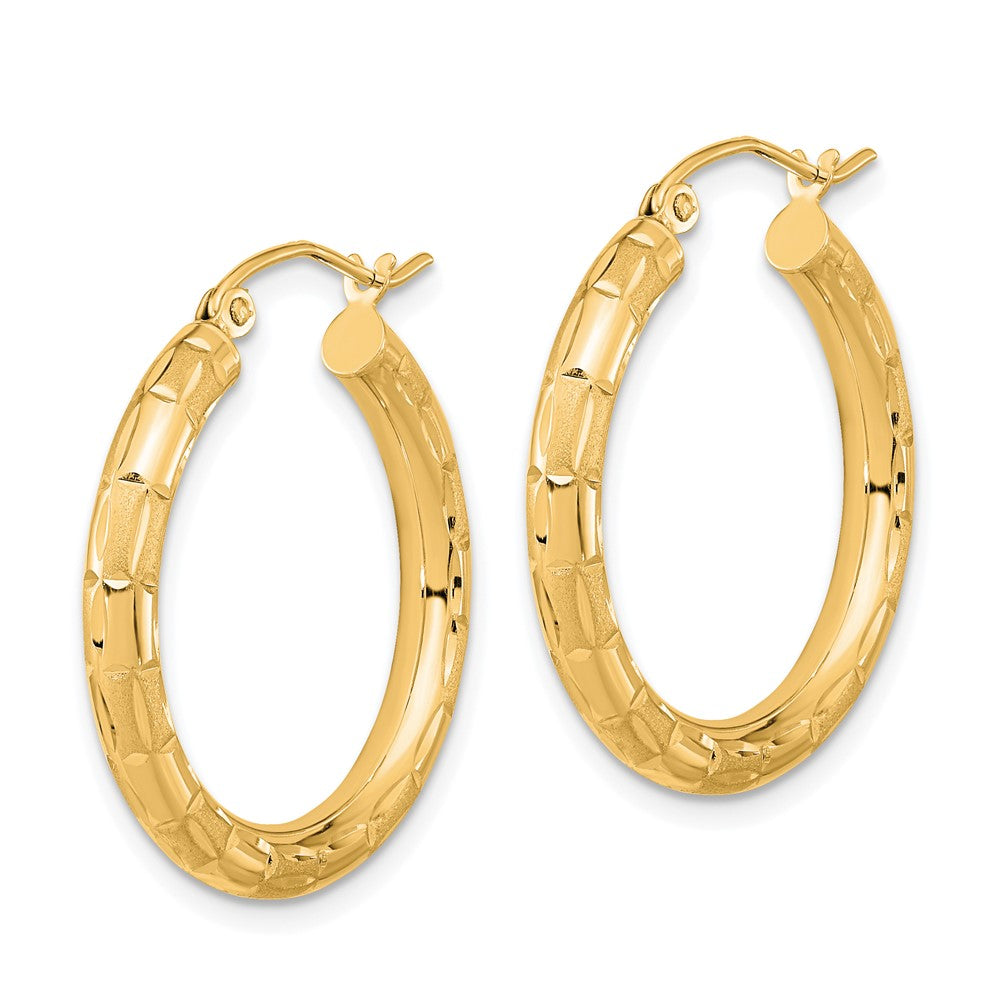 14K Gelbgold Poliert Satiniert und Diamantiert Creolen