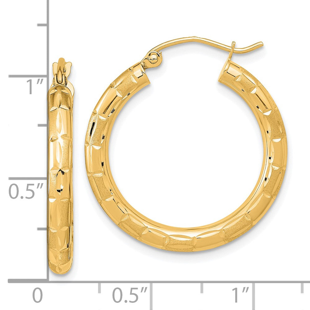 14K Gelbgold Poliert Satiniert und Diamantiert Creolen
