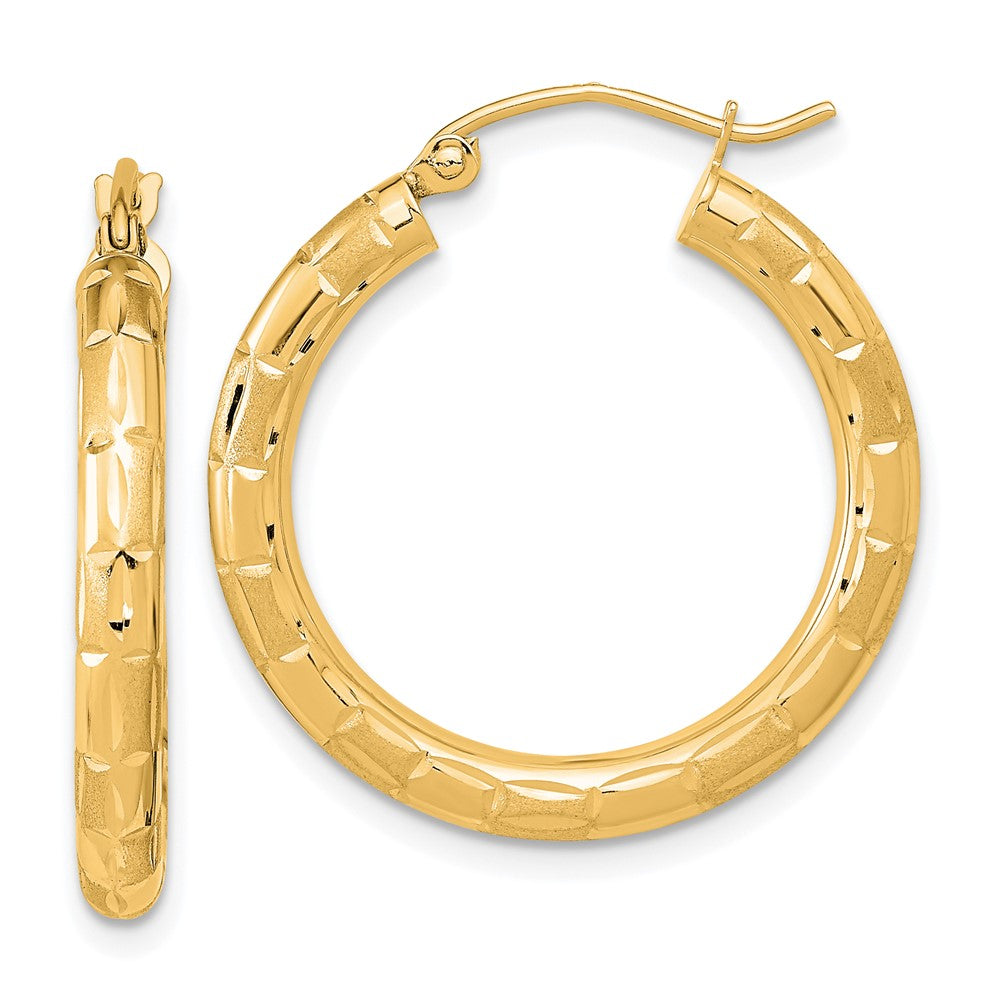 14K Gelbgold Poliert Satiniert und Diamantiert Creolen