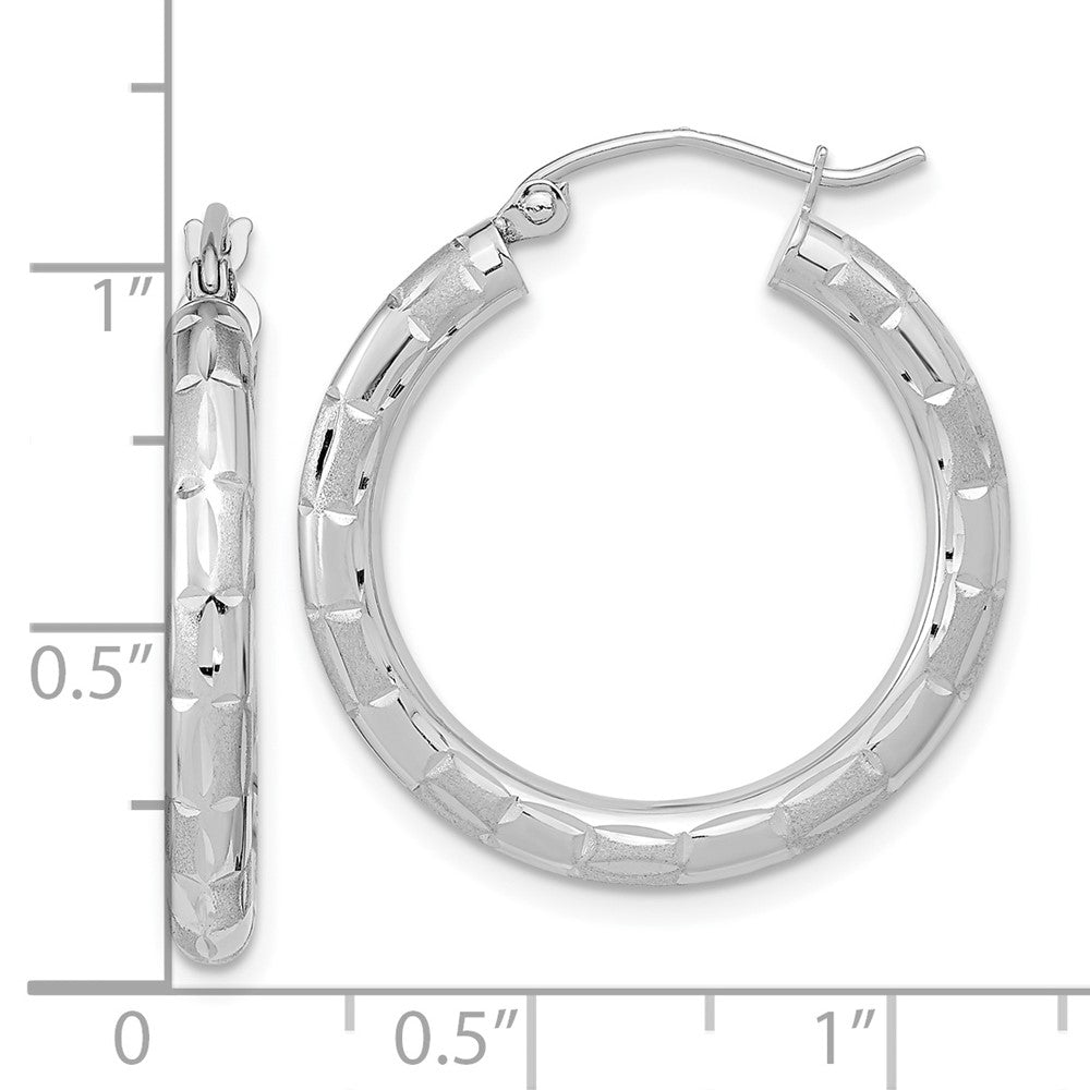 14K Weißgold Poliert Satiniert und Diamantiert Creolen