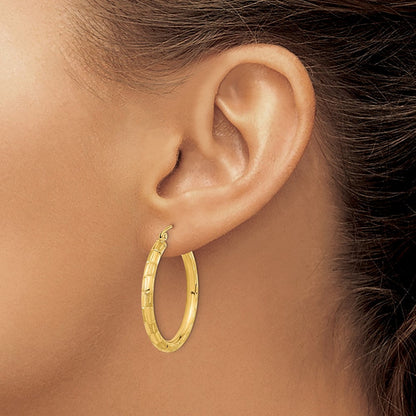 14K Gelbgold Poliert Satiniert und Diamantiert Creolen