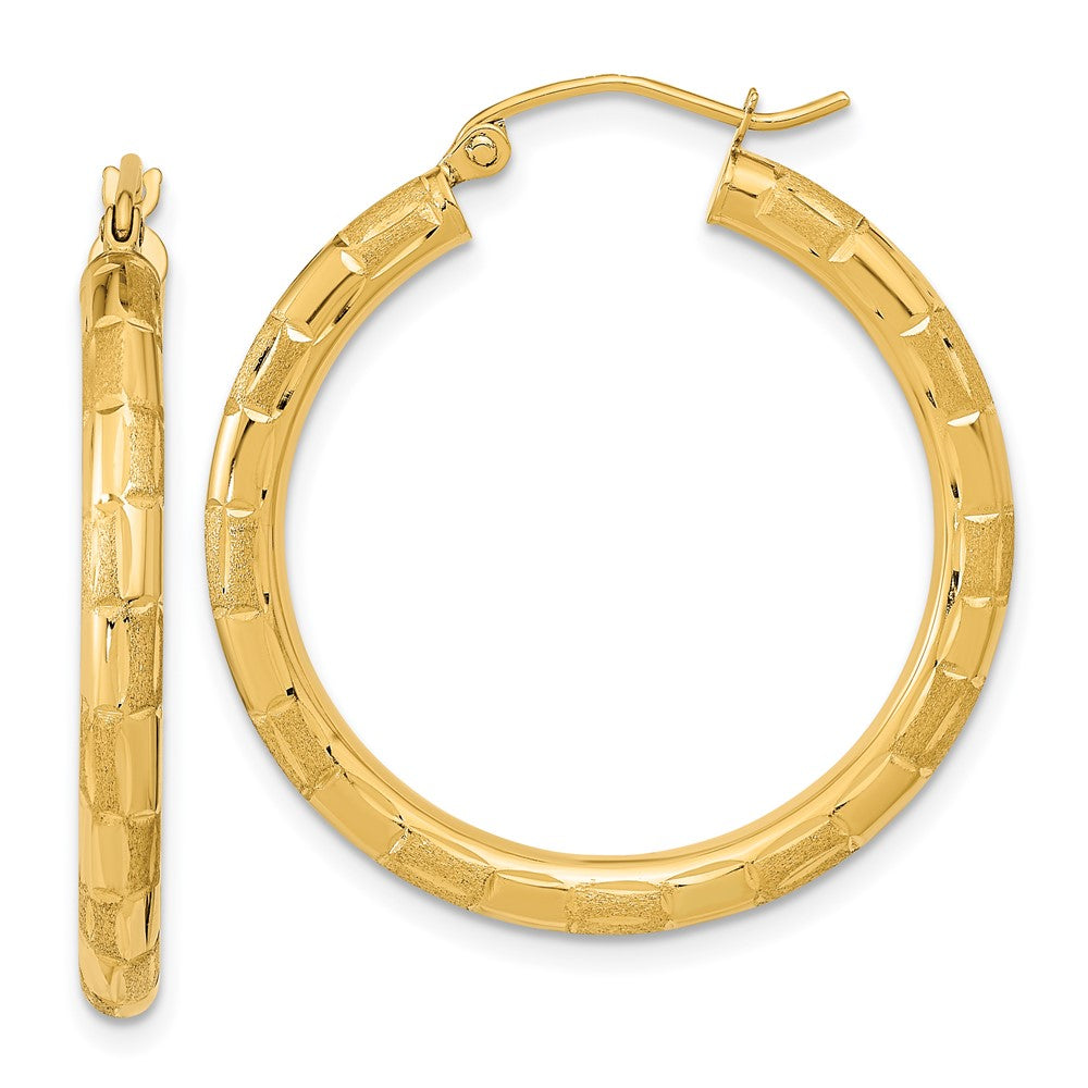 14K Gelbgold Poliert Satiniert und Diamantiert Creolen