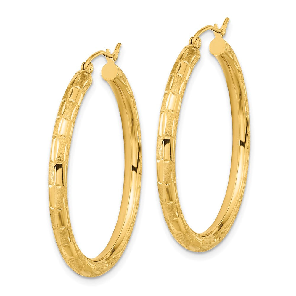 14K Gelbgold Poliert Satiniert und Diamantiert Creolen