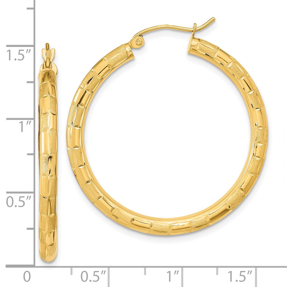 14K Gelbgold Poliert Satiniert und Diamantiert Creolen