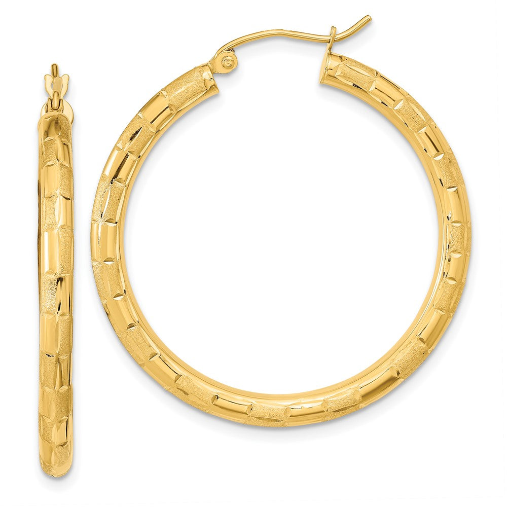 14K Gelbgold Poliert Satiniert und Diamantiert Creolen