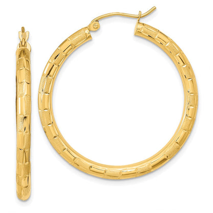 14K Gelbgold Poliert Satiniert und Diamantiert Creolen
