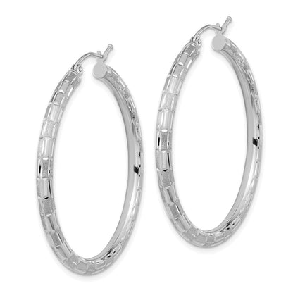 14K Weißgold Poliert Satiniert und Diamantiert Creolen