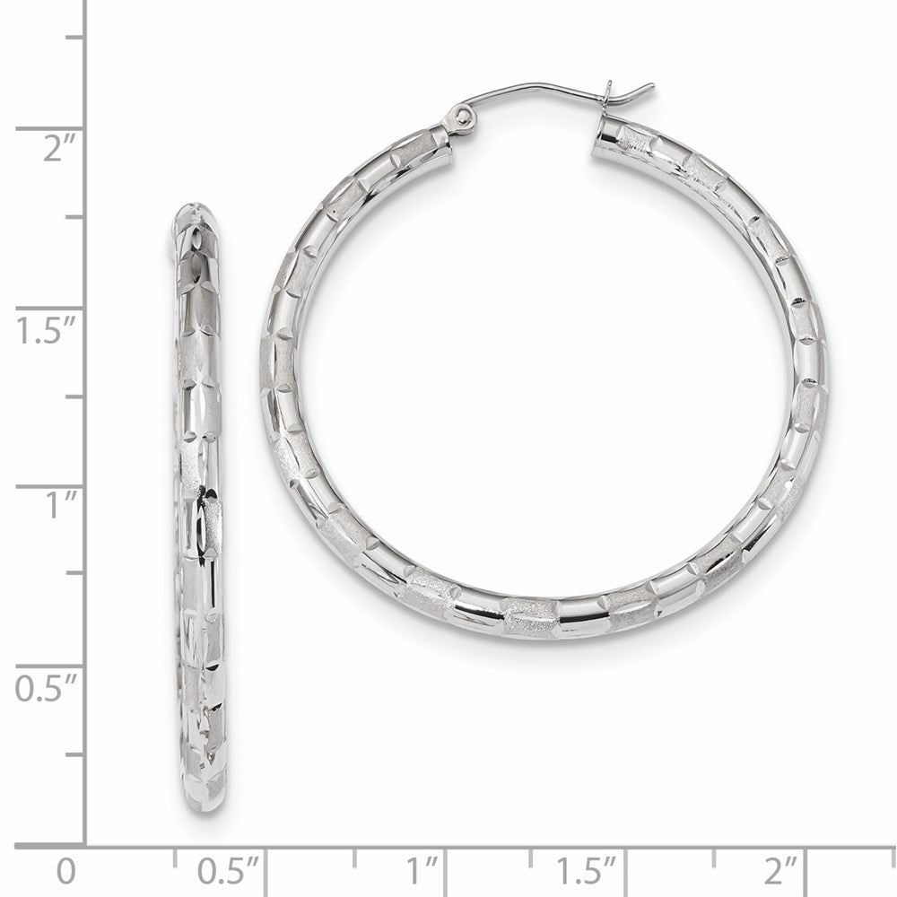 14K Weißgold Poliert Satiniert und Diamantiert Creolen