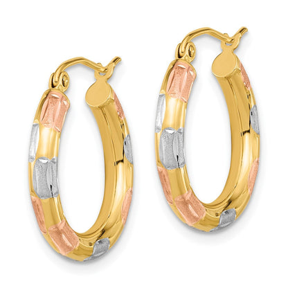 14K Gelb & Rhodium mit Weiß und Rose Poliert Satiniert Diamantiert Creolen